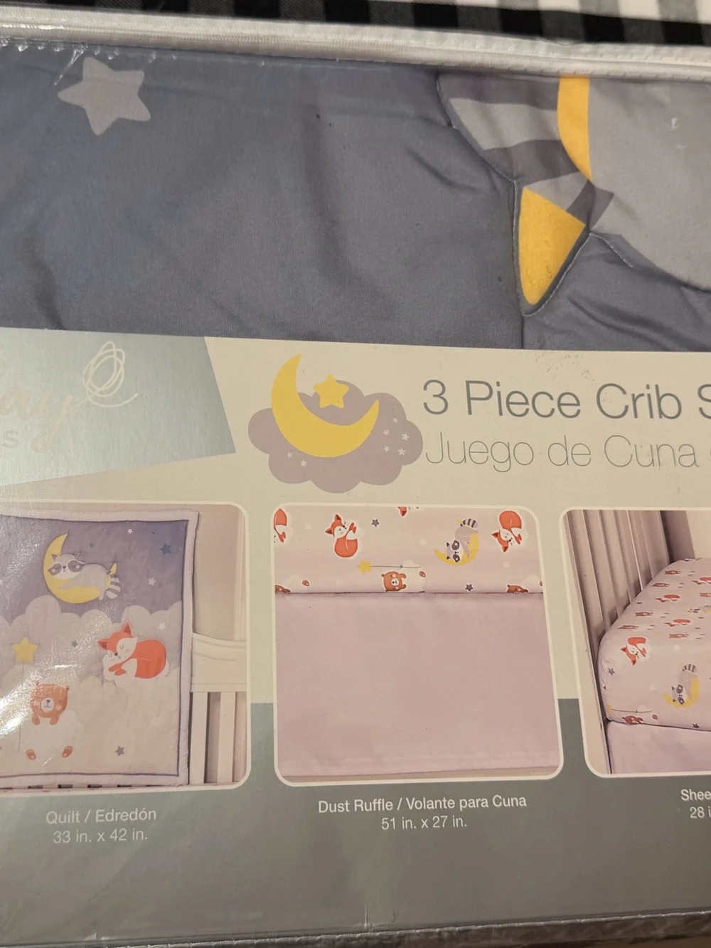 Everyday Kids 3 piece Crib Set with playful fox print. Adorable NWT Size Crib